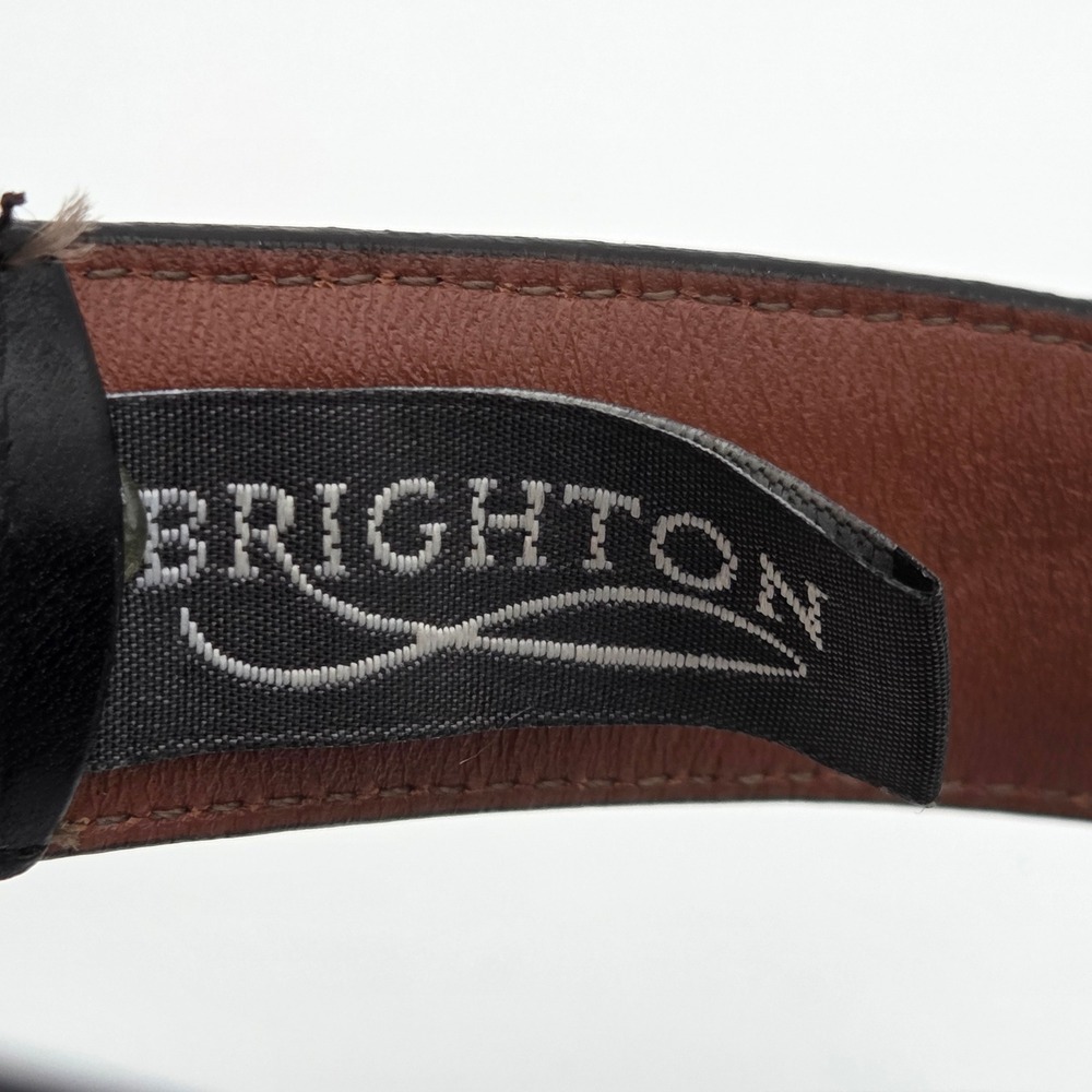 Brighton Women 40 Anilina Glazed Cowhide Belt Glove Leather Black Gold tone - Picture 2 of 5